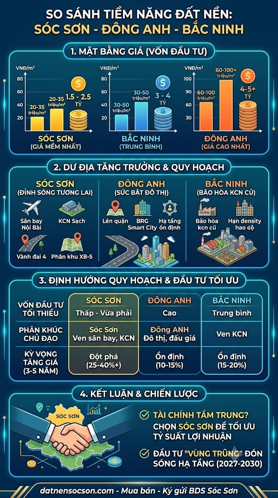So Sánh Tiềm Năng Đất Nền Sóc Sơn Với Đông Anh Và Bắc Ninh